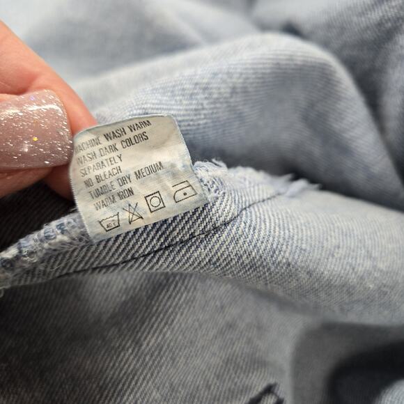 VTG Denim Jean Jacket Shacket Sz M Blue Silver Embroidery Pearls Pockets Boho - Picture 11 of 15